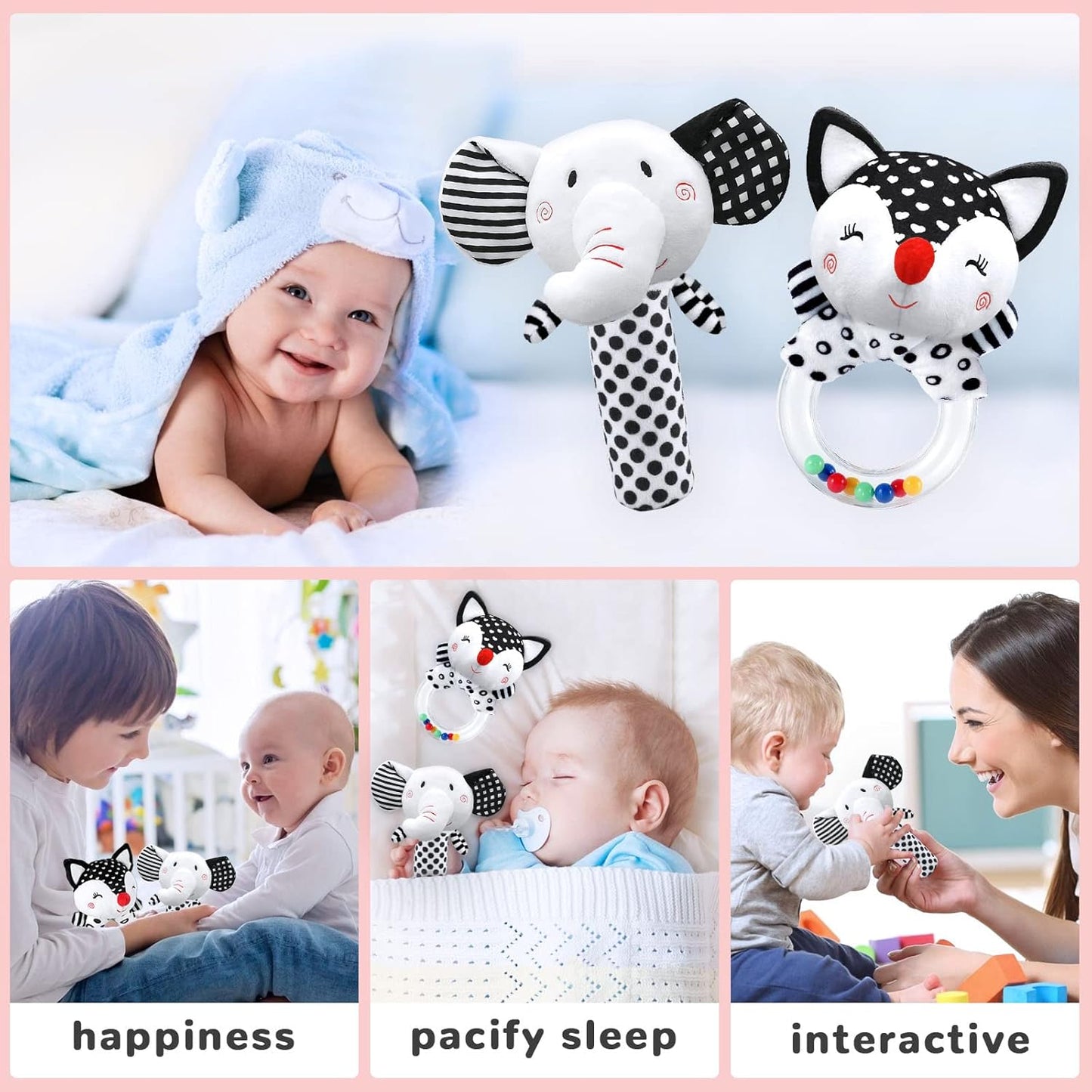 Baby Rattles 0-6 Months Baby Toys 0-6 Months, Newborn Toys 0 3 Months Brain Development, Infant Toys 0-6 Months Baby Sensory Toys Soft Rattles for Babies 0-6 Months Shower Party Gift