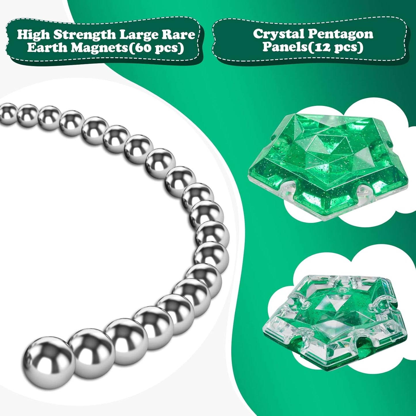 Magnetic Fidget Sphere Magnets Balls - Crystal Green Holographic Glitter - Magnet Fidgets Toy - 12 Piece Set - Creativity Beyond Imagination, Inspirational, Recreational, Desk Toys for Adults