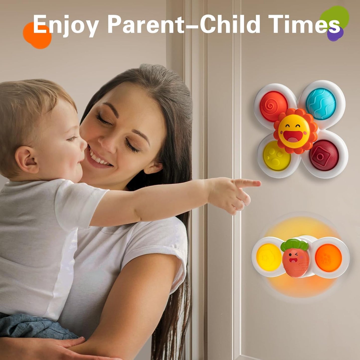 TOHIBEE 3PCS Suction Cup Spinner Toys for 1 2 Year Old Boys Spinning Toys 12-18 Months Sensory Toys for Toddlers 1-3 First Birthday Baby Gifts for Girls