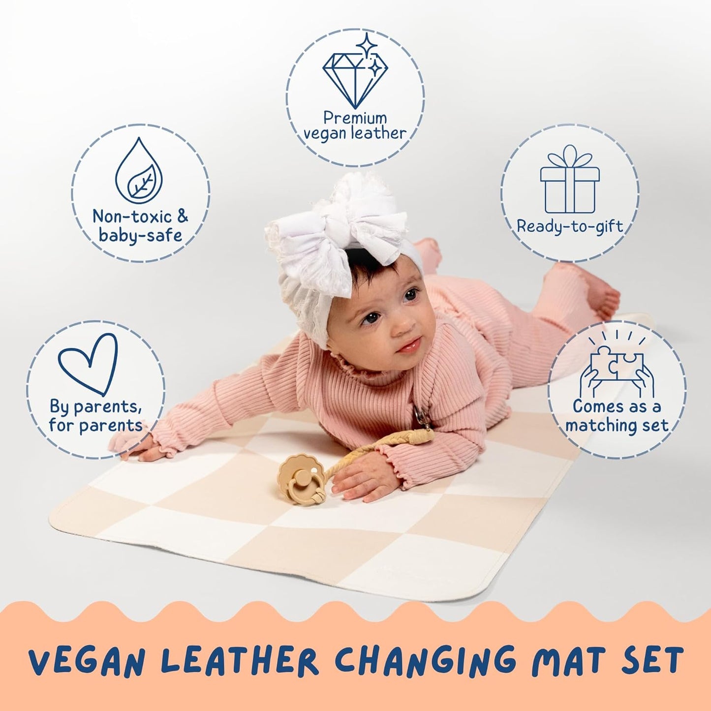 Leather Changing Mat with Reusable Waterproof Wet Bag, (16 x 30 Inches) Baby Changing Mat, Non-Toxic Changing Pad Portable Folds and Wipes Clean, Baby Changing Pad Travel (Floral)