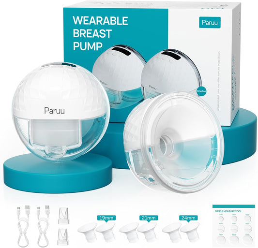 Paruu P10 Hands Free Breast Pump Wearable, 338mmHg Strong Suction, Low Noise, 4 Modes & 9 Levels, Electric Breast Pump Portable, Smart Display, 19/21/24/28mm Insert/Flange, 2 Pack (White)