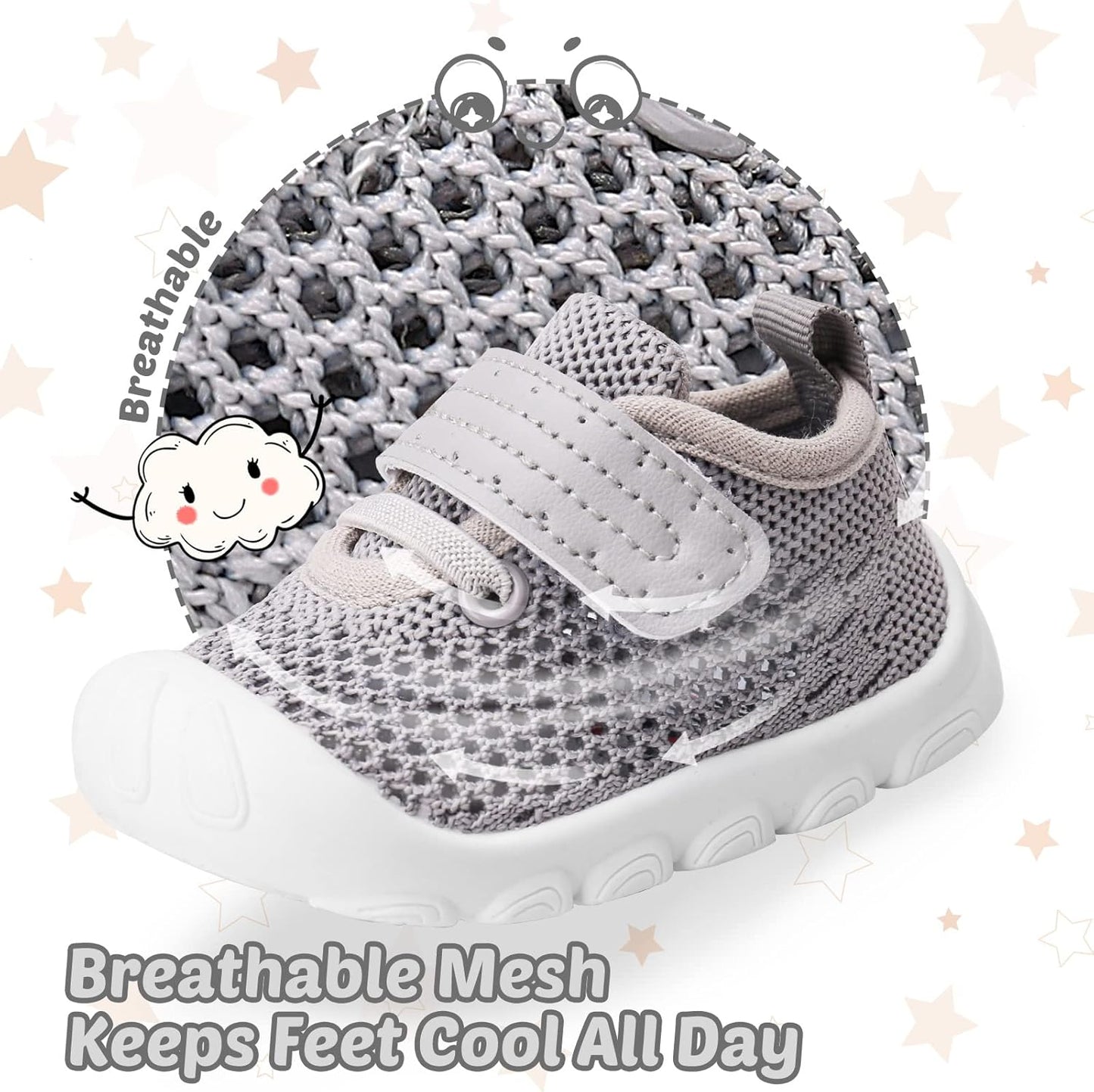 Baby Walking Shoes Toddler Girl Boy Soft Sole Breathable Mesh Slip on Summer Wide Shoes Infant Flexible Lightweight Non-Slip Safer Causal Tennis Shoes Toddler First Walkers Shoes Rubber Soles Outdoor