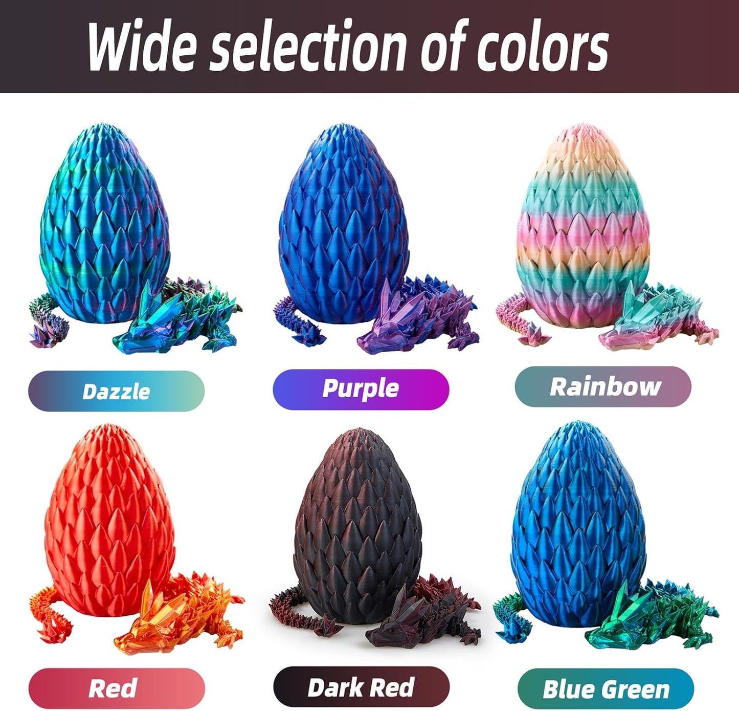 Dragon Egg,15in Crystal Dragon,Surprise Egg,Articulated Dragon,3D Printed Gift Toy,Fidget Toys for Autism/ADHD, Executive Desk Toys,Home Office Decor (Dark Red)