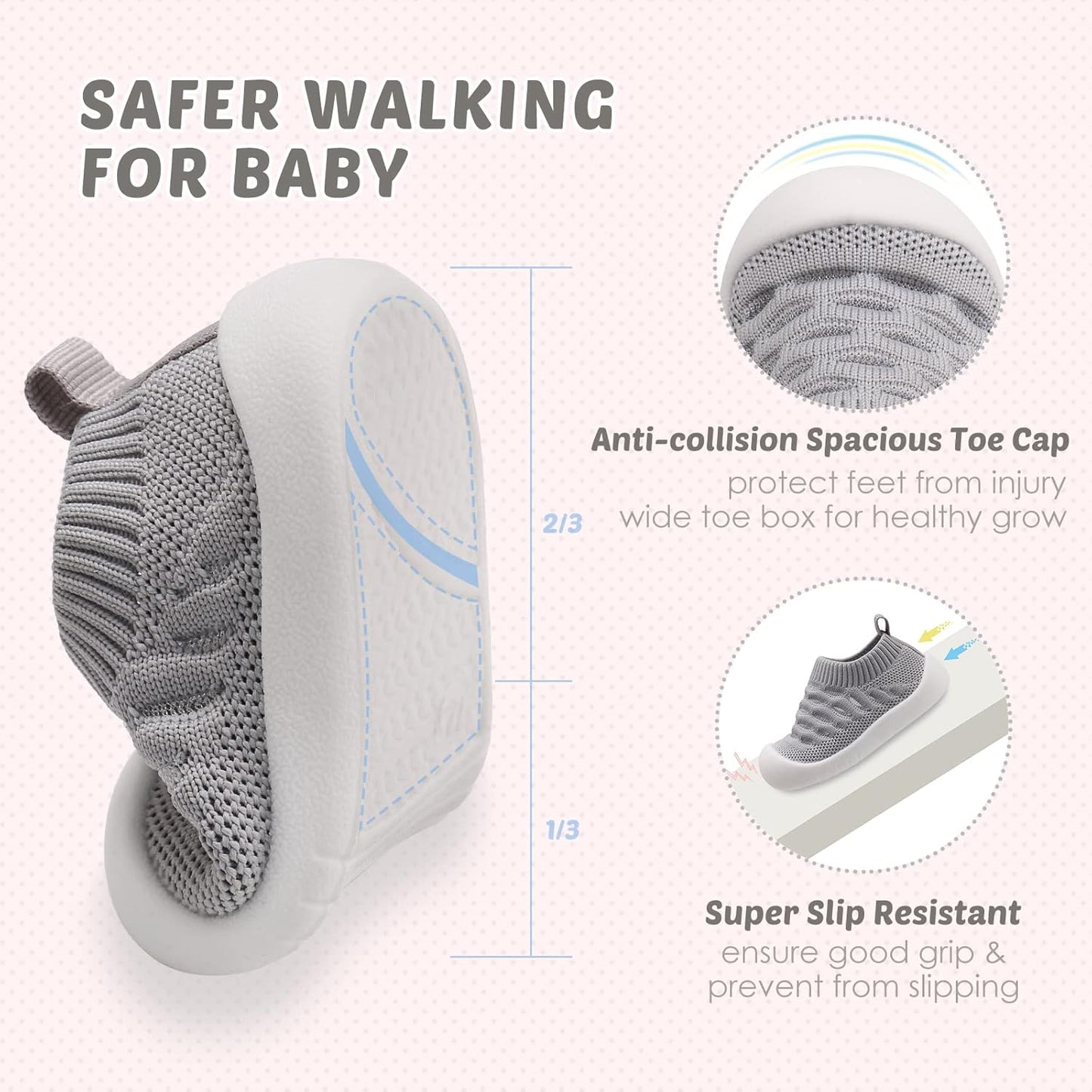 Baby First-Walking Shoes 1-4 Years Kid Shoes Trainers Toddler Infant Boys Girls Soft Sole Non Slip Cotton Canvas Mesh Breathable Lightweight TPR Material Slip-on Sneakers Outdoor
