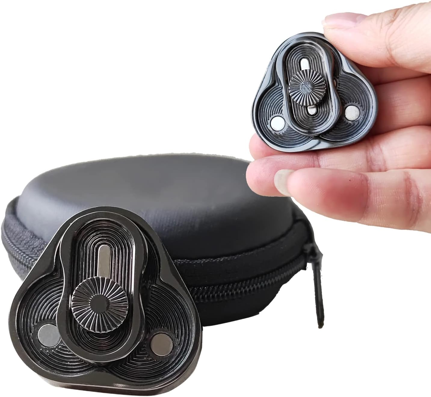 Metal Fidget Slider,Triangle Rotation Metal Fidget Toys, Clover Shape EDC Adult Toys ,Fidget Toys Adults for Stress and Anxiety Relief，ADHD Fidget Toys Adults Suitable for Office (Black Gold)