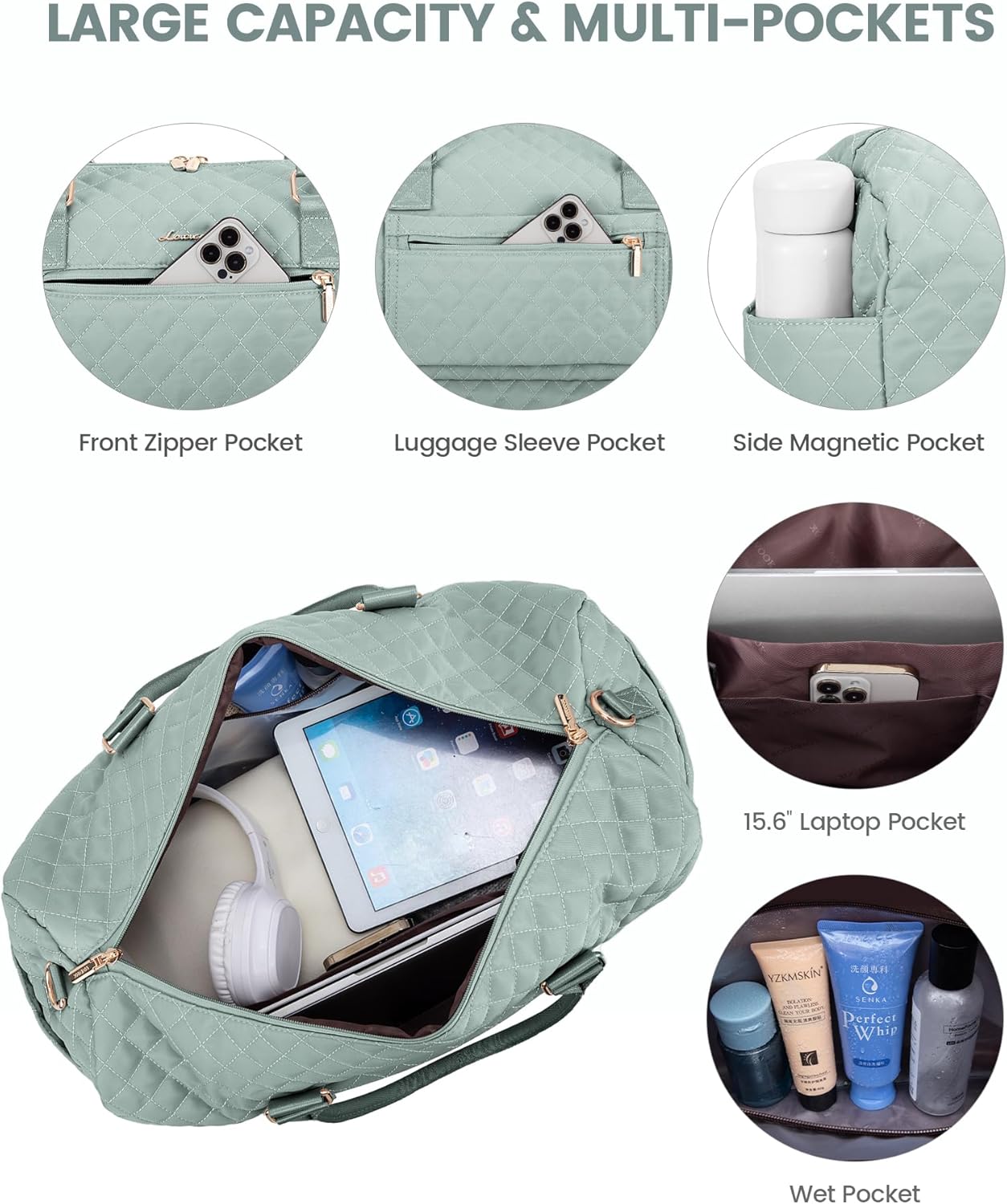 LOVEVOOK Travel Duffle Bag for Women, Weekender Overnight Bag with Shoe Compartment, Carry on Bag with Toiletry Bag, Gym Duffel Bag with Wet Pocket, Hospital Bags for Labor and Delivery 3 Pcs Set