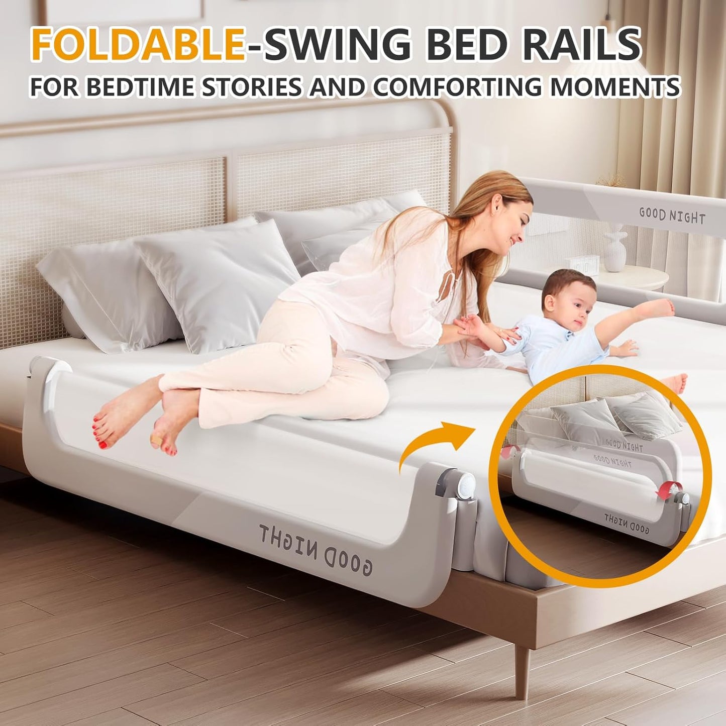 Foldable Toddler Bed Rails - Kids Guard Bumper for Crib Safe Bed Side Rail for Twin Queen King Full Size Beds 32inch