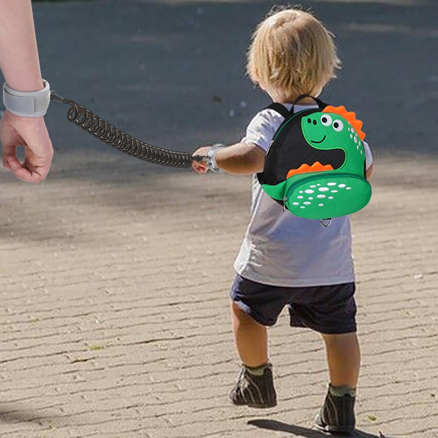 Accmor Toddler Harness Backpack Leash + Black Anti Lost Wrist Link, Cute Dinosaur Kids Backpack with Wristband Tether Strap, Mini Child Backpack Protection Leashes for Boys Girls Aged 1-3 Years