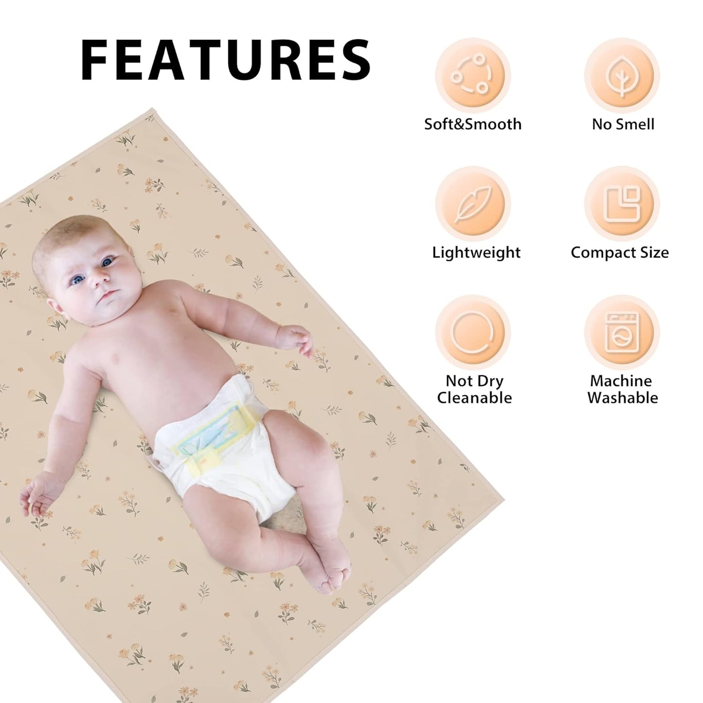 Vegan Leather Baby Changing Mat - Wipeable Portable Changing Pad, Foldable Travel Changing Mat for Baby, Newborns Toddlers Shower Gifts (Flower,20"*28")