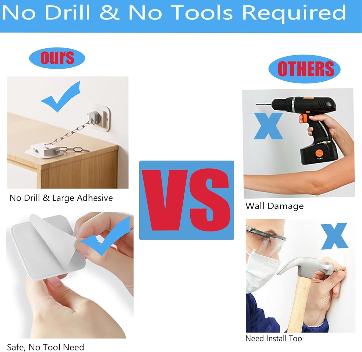 YEYA Anti-Tip No Drill Furniture Anchor with 3M Adhesive 10" Adjustable Straps, Baby Proofing Wall Anchors for Child Safety, Playroom Essentials 4P