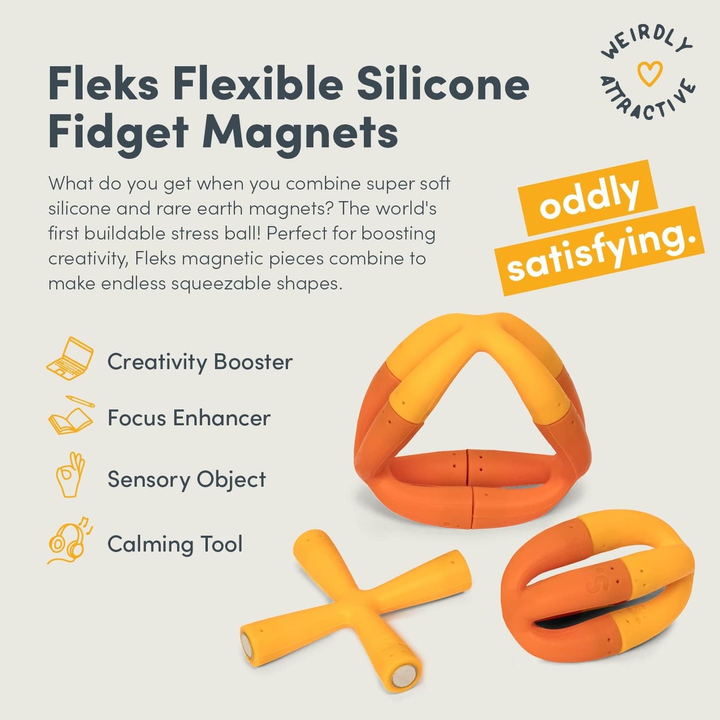 Speks Fleks Silicone 6-Piece Building Set - Marigold - Fun Desk Toy for Adults