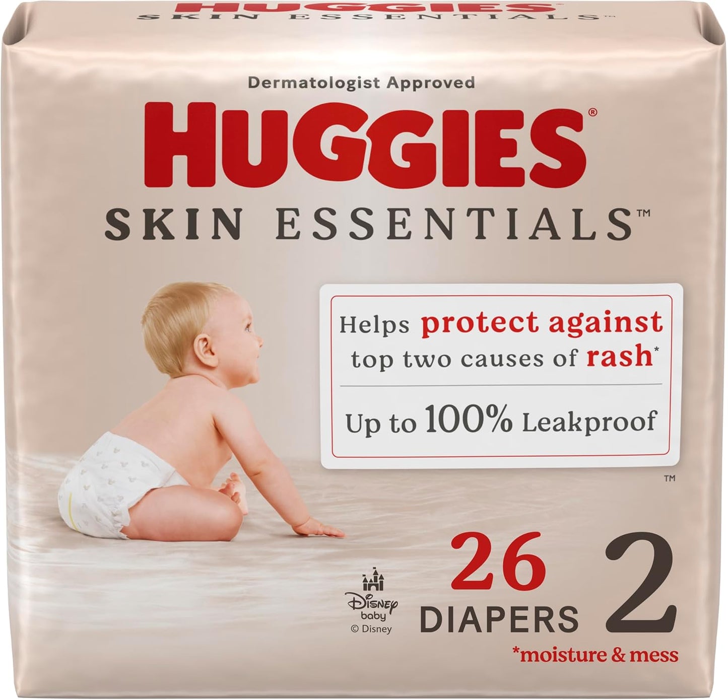 Huggies Size 2 Diapers, Skin Essentials Baby Diapers, Size 2 (12-18 lbs), 26 Count, Packaging May Vary