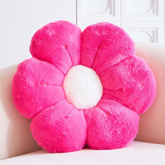 Flower Pillow, Cute Flower Shaped Decorative Pillow, Soft Rabbit Fur Daisy Pillow Home Decor Floor Seating Cushion for Bedroom Living Room (Hot Pink 19.6 Inch)