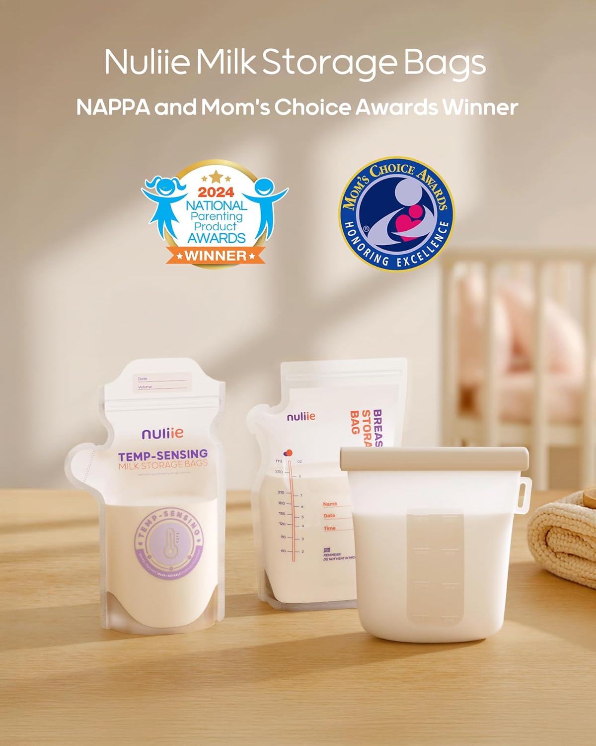 Nuliie 150pcs Temp-Sensing Breastmilk Storage Bag, Huge Temp-Sensing Icon & Locking Clamp, 6oz Breast Milk Storage Bags Freezer Pour Spout, Self Standing Milk Storage Bags Breastmilk, BPA-Free No-Leak
