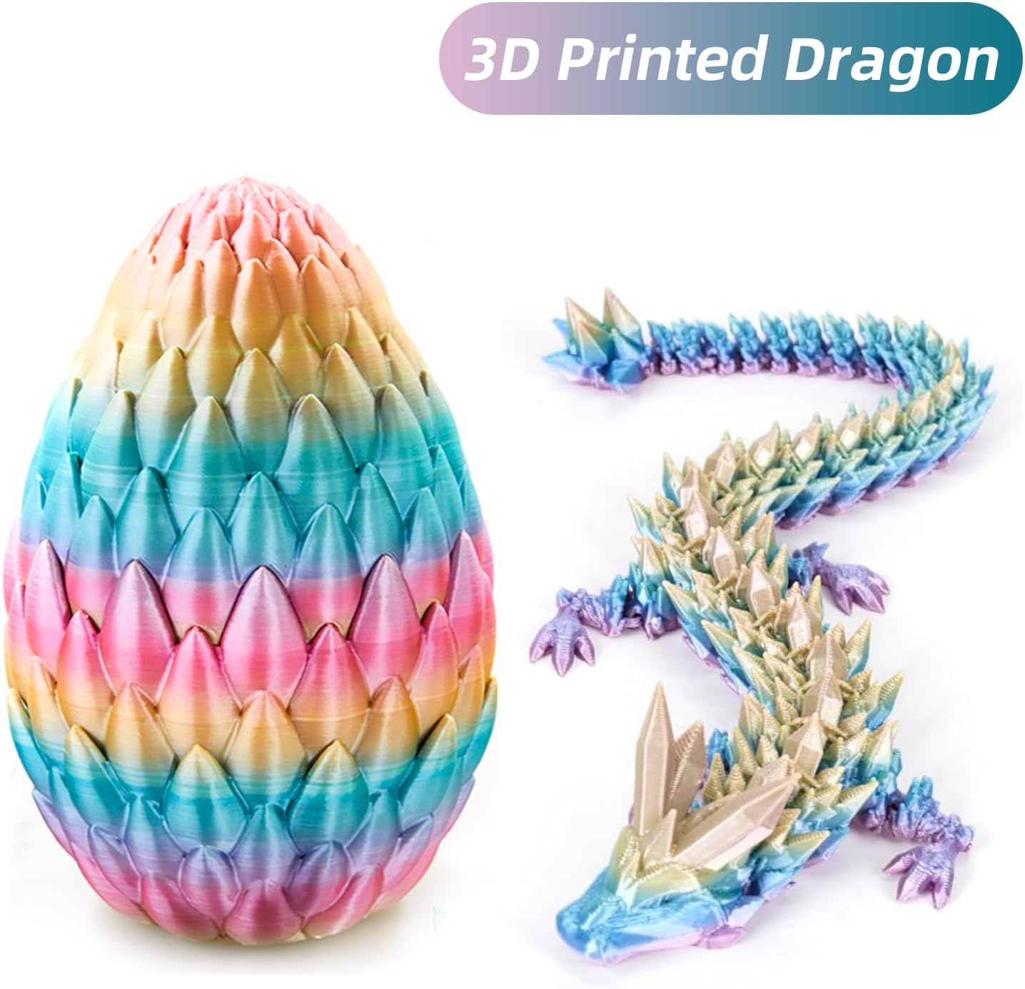 Easter Eggs 3D Printed Dragon Egg Dragon Eggs with Dragon Inside Fidget Toys Pendant Desk Decorative Easter Egg Fillers Easter Gifts for Boys Kids Home Office Decor (Rainbow)