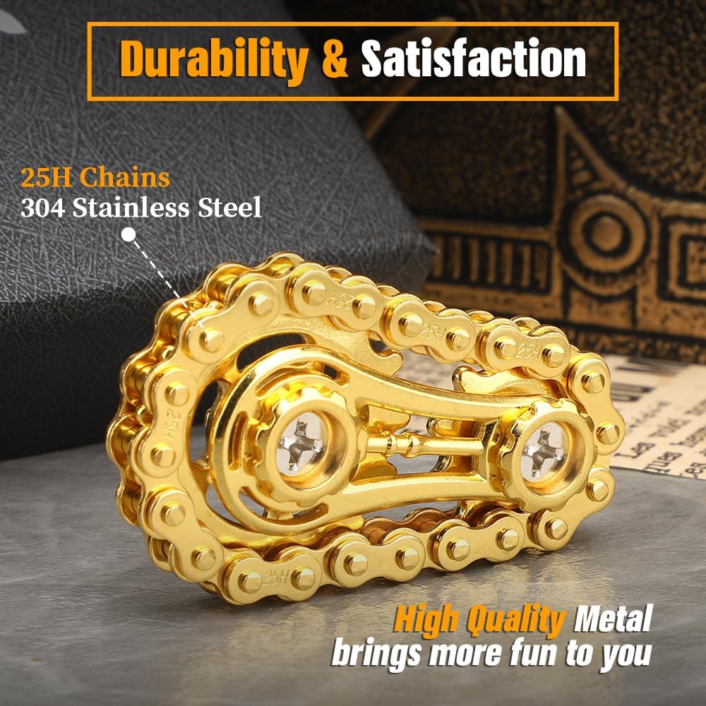 Fidget Chain Gear Toy, Metal Hand Roller Fidget Spinner for Kids Adults, Metal Assemble Sprockets Bike Chain Gears, EDC Novelty Stress Relief Desk Office Birthday Gift for Goodie Bag Fillers