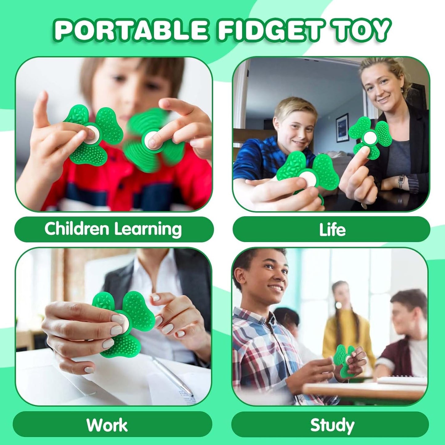 Fidget Spinners for Kids, Trefoil Fidget Toys Adults Sensory Stone, Green Textured Worry Stone Boys Girls, Office Desk Sensory Toy Classroom Prize Gifts