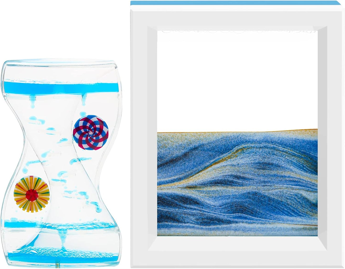 Coitak Liquid Motion Bubbler Timer and Sandscape Moving Sand Picture, 2 Pack Liquid Bubbler Relaxing Desk Toys, Moving Sand Art for Home Decor and Office