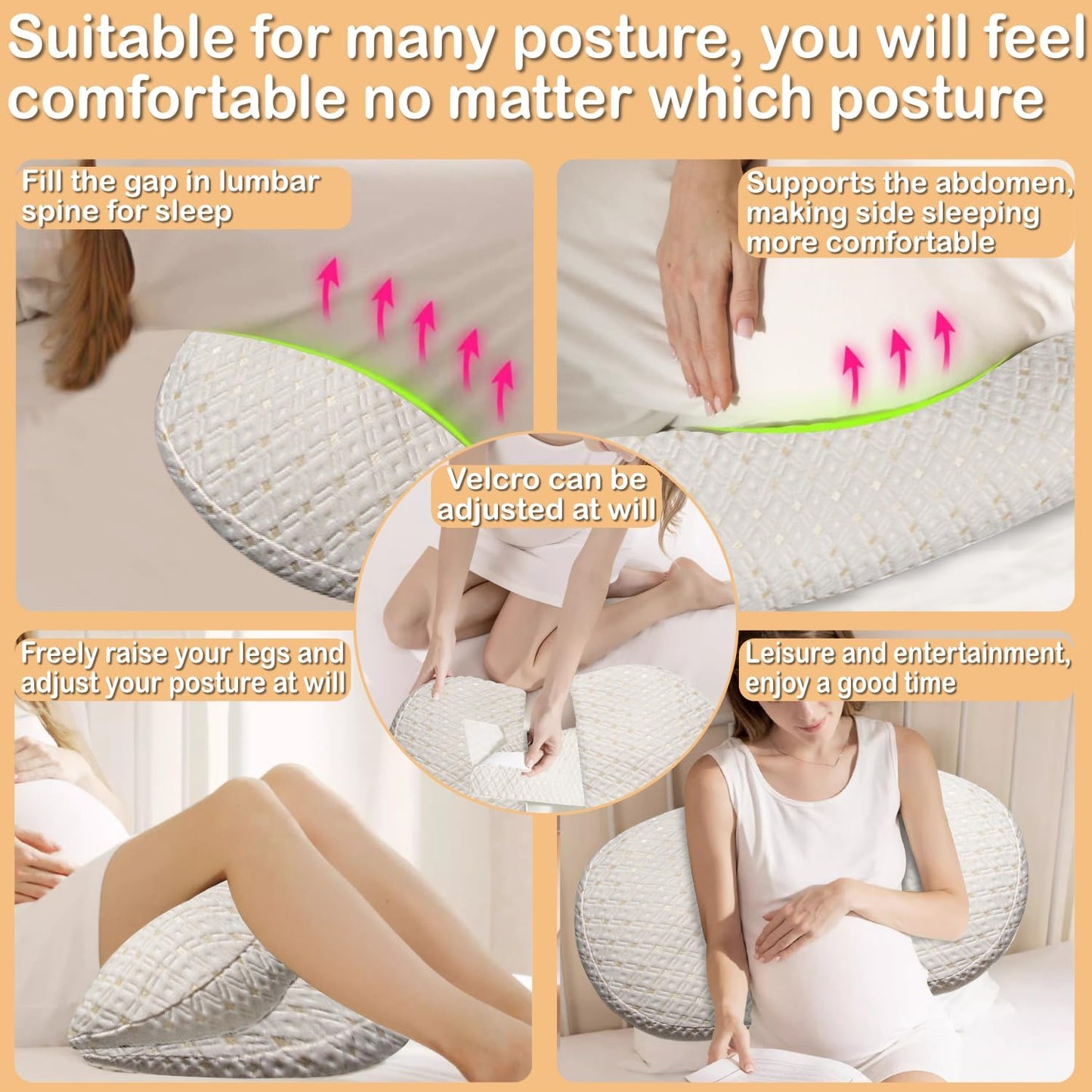 Pregnancy Pillow for Pregnant Women, Soft Maternity Pillow with Detachable & Adjustable, Pillow with Pillow Cover - Support for Back, HIPS, Legs