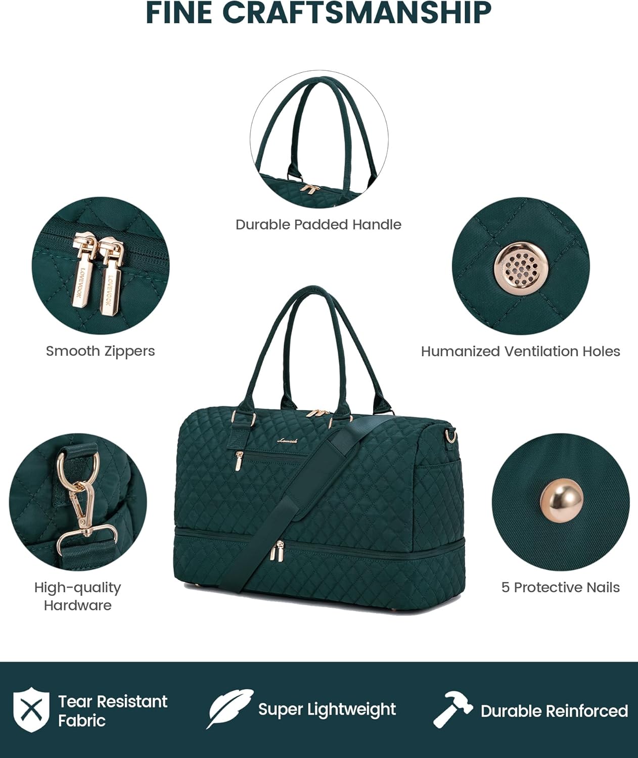 LOVEVOOK Travel Duffle Bag for Women, Weekender Overnight Bag with Shoe Compartment, Carry on Bag with Toiletry Bag, Gym Duffel Bag with Wet Pocket, Hospital Bags for Labor and Delivery 3 Pcs Set