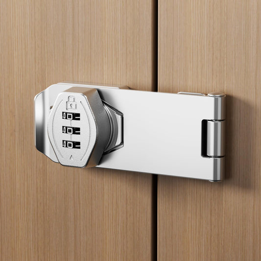 ETEKJOY Keyless Cabinet Lock 3-Digit Password Combination Code Hasp Latch Lock Twist Knob Wooden Drawer Cupboard Locker Gun-Safe Closet Box (Silver, 4 inch)