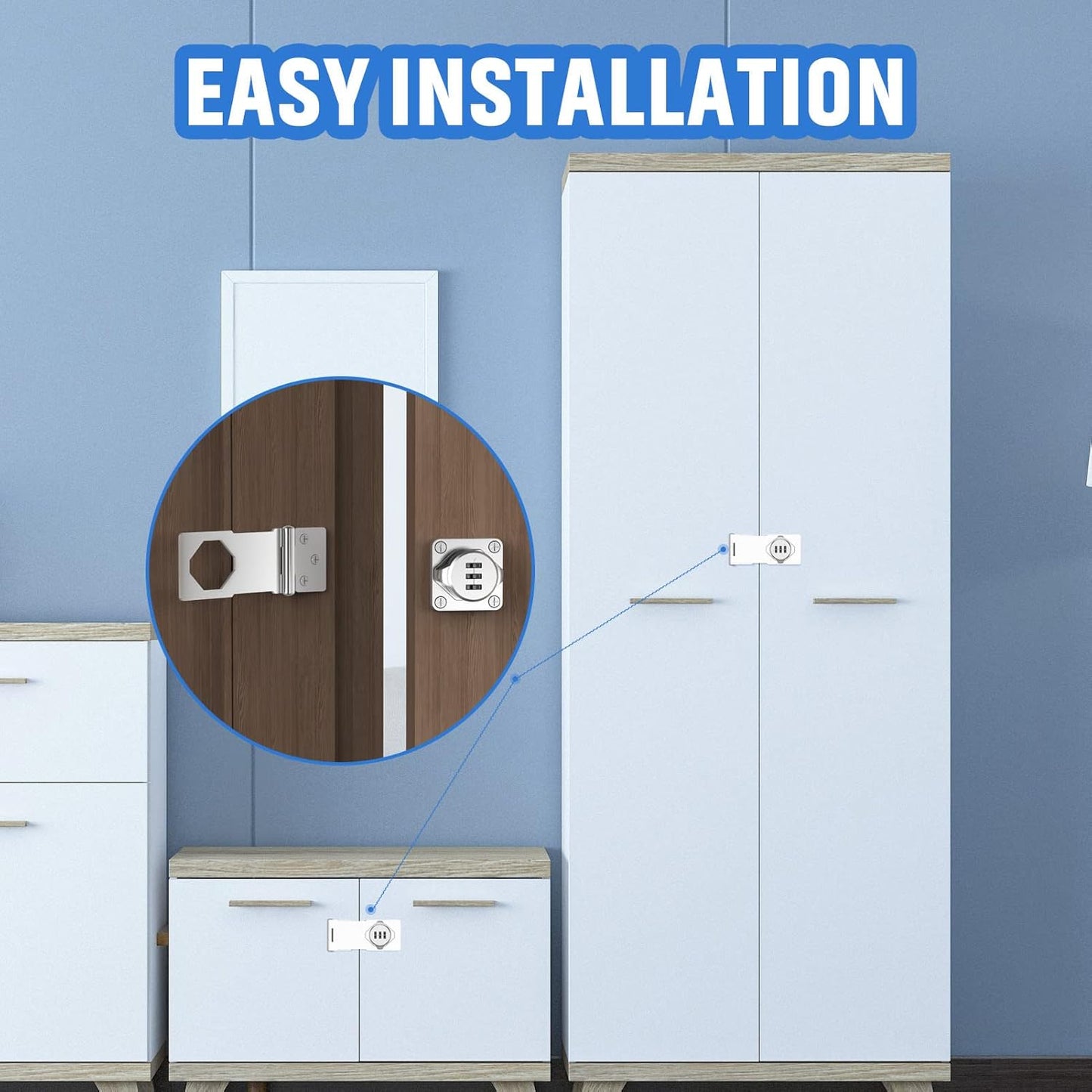 Household Cabinet Password Hasp Locks, Cabinet Locks with Combination, Door Security Slide Latch for Small Barn Doors, Bathroom, Outdoor, Garden (4 Pack Silver)