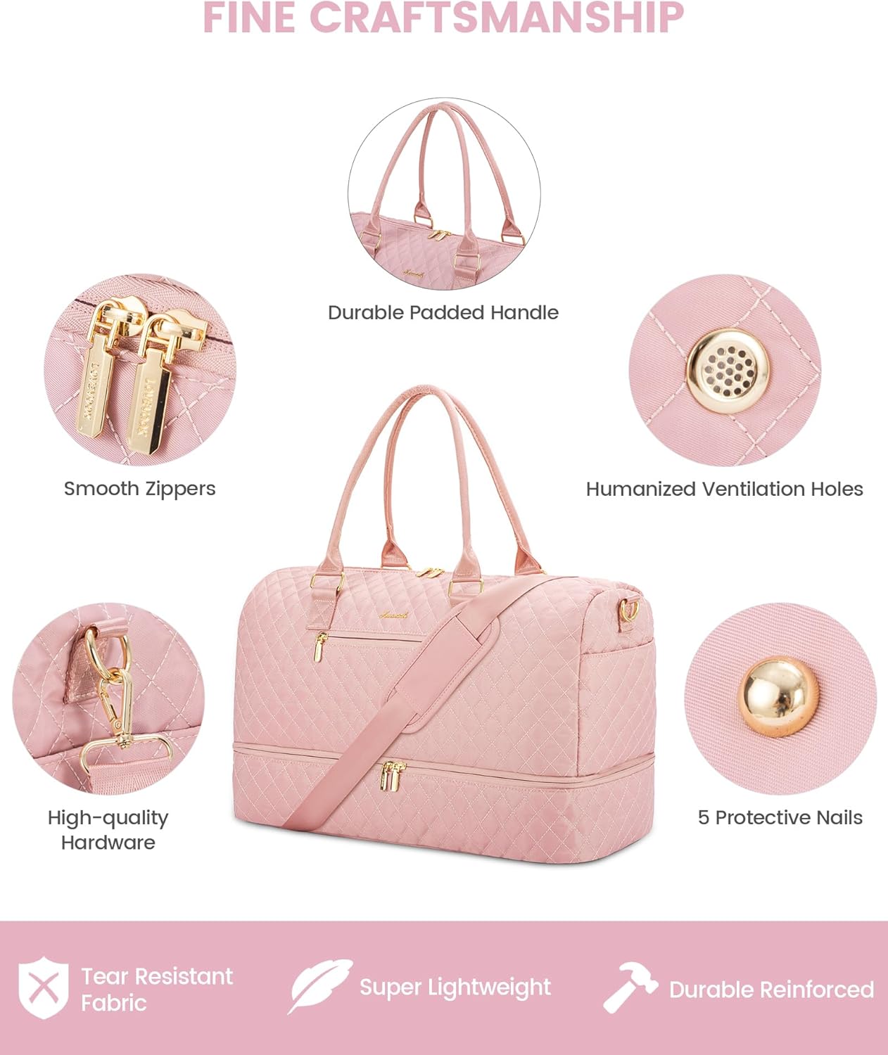 LOVEVOOK Travel Duffle Bag for Women, Weekender Overnight Bag with Shoe Compartment, Carry on Bag with Toiletry Bag, Gym Duffel Bag with Wet Pocket, Hospital Bags for Labor and Delivery 3 Pcs Set