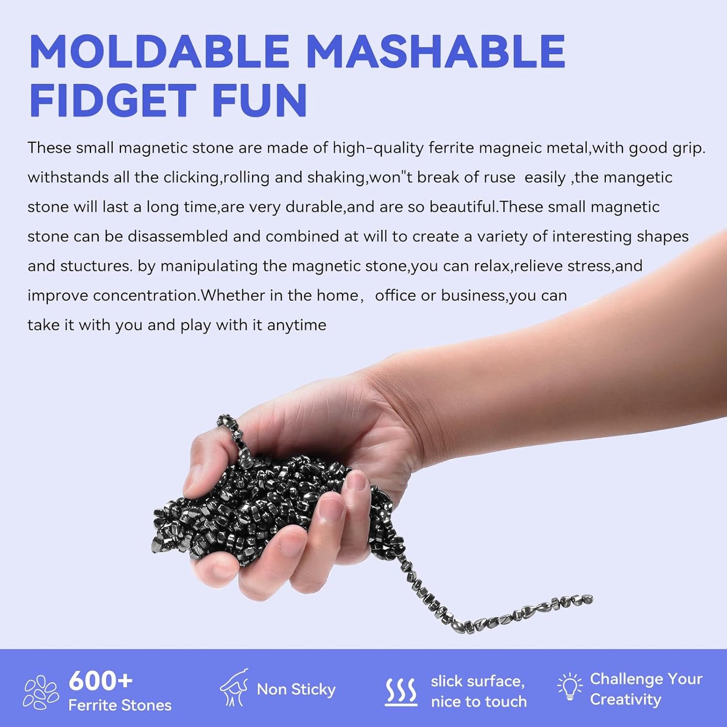 Magnetic Balls Fidget Toys Adults 600 PCS Mini Magnetic with Four Big Magnetic Putty Desk Toys,Fidget Toys for Adults, Office Desk Toys（Black）