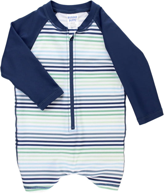 RUGGEDBUTTS Baby/Toddler Boy Swimsuit, One Piece Zipper Rash Guard Sunsuit with UPF 50+ Sun Protection