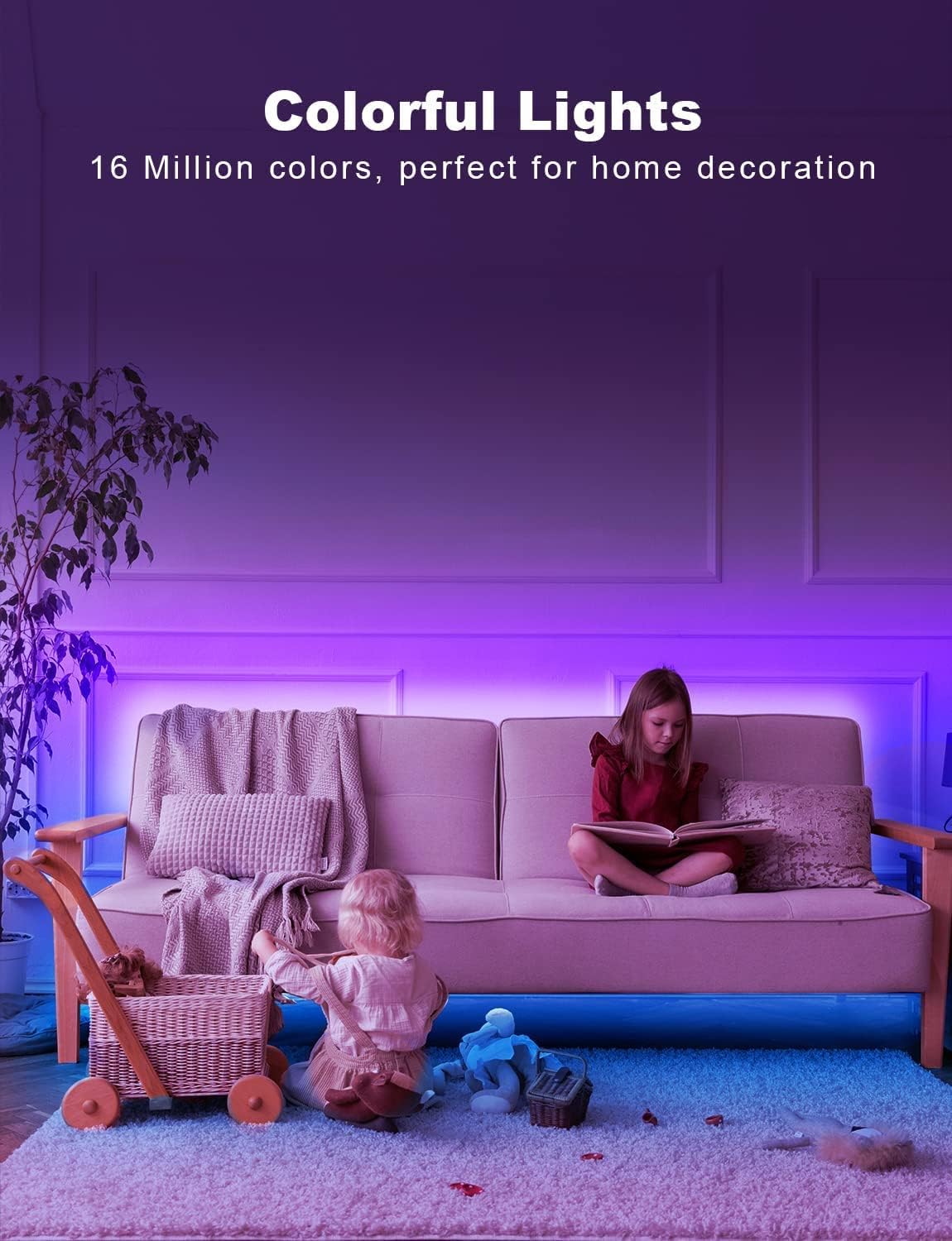 DAYBETTER Smart RGB Led Strip Lights, 200ft Led Lights for Bedroom with App Control, Multicolor Changing Led Light Strips Apply for Home Decor, Living Room, Kitchen, Home Party Decoration