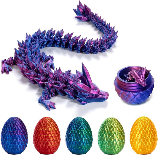 3D Printed Dragon Eggs with Dragon Inside Fidget Toys Full Articulated Dragon Crystal Dragon with Dragon Egg, Home Office Decor Executive Desk Toys Posable Flexible Crystal Dragon Toys (Laser-Purple)