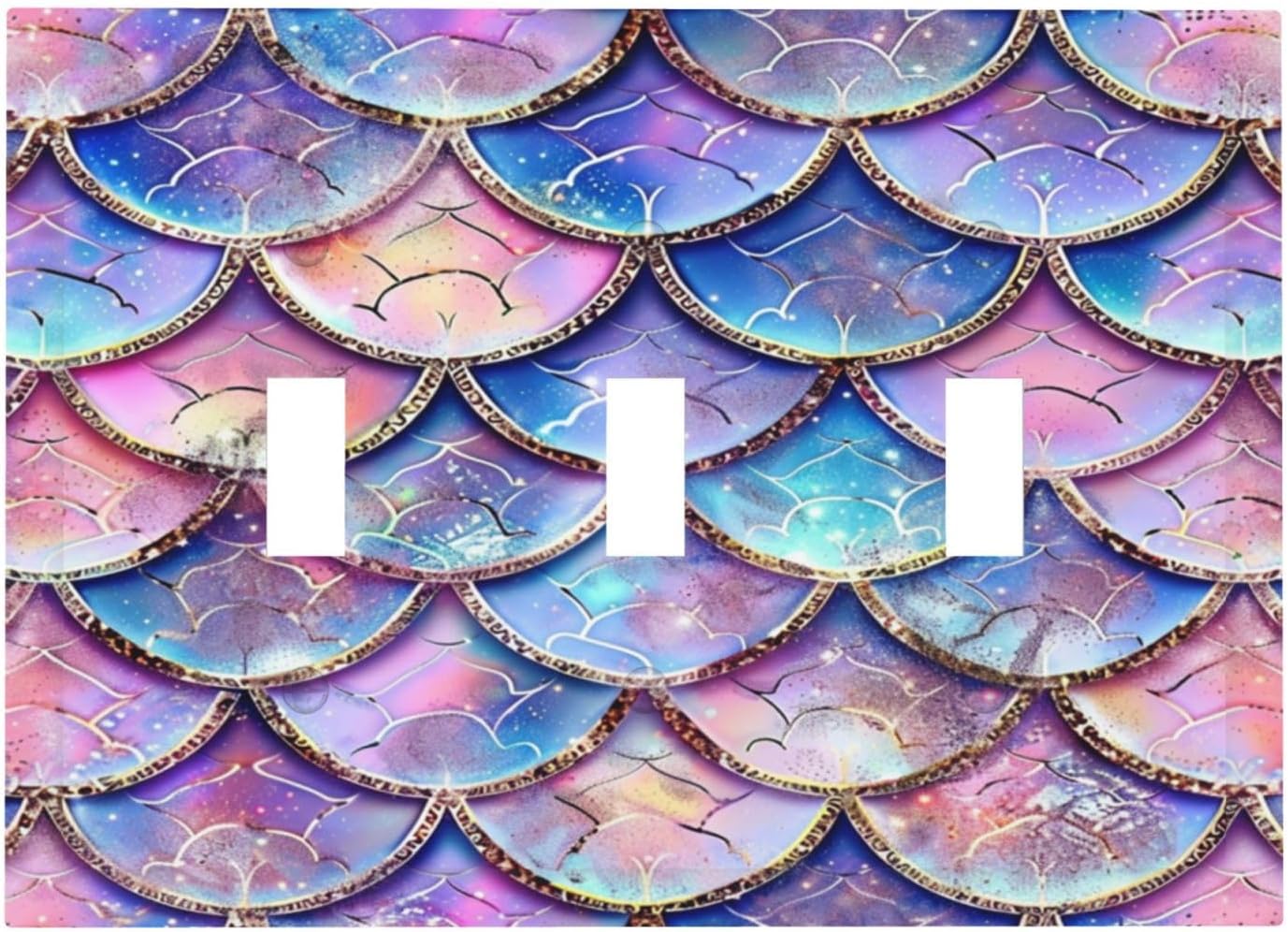 Decorative Switch Covers Plate Cute Pink Purple Mermaid Scales 3 Gang Artistic Wall Plate Unique Triple Toggle Light Switch Plate Jumbo Faceplate for Girlroom Bedroom Home Decor