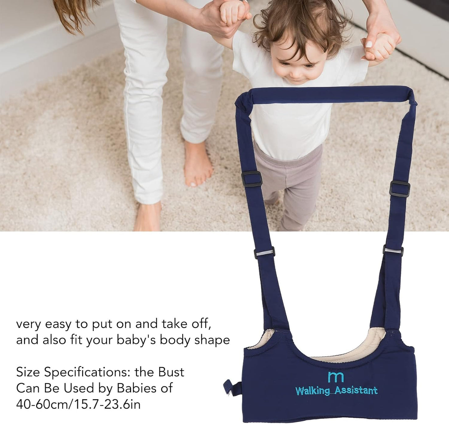 Baby Walking Harness, Skin Friendly, Relieve Back Pain, Adjustable, Handheld Kids Walker Helper, Toddler Leash, Nurse Sling, Harness (Navy Blue)
