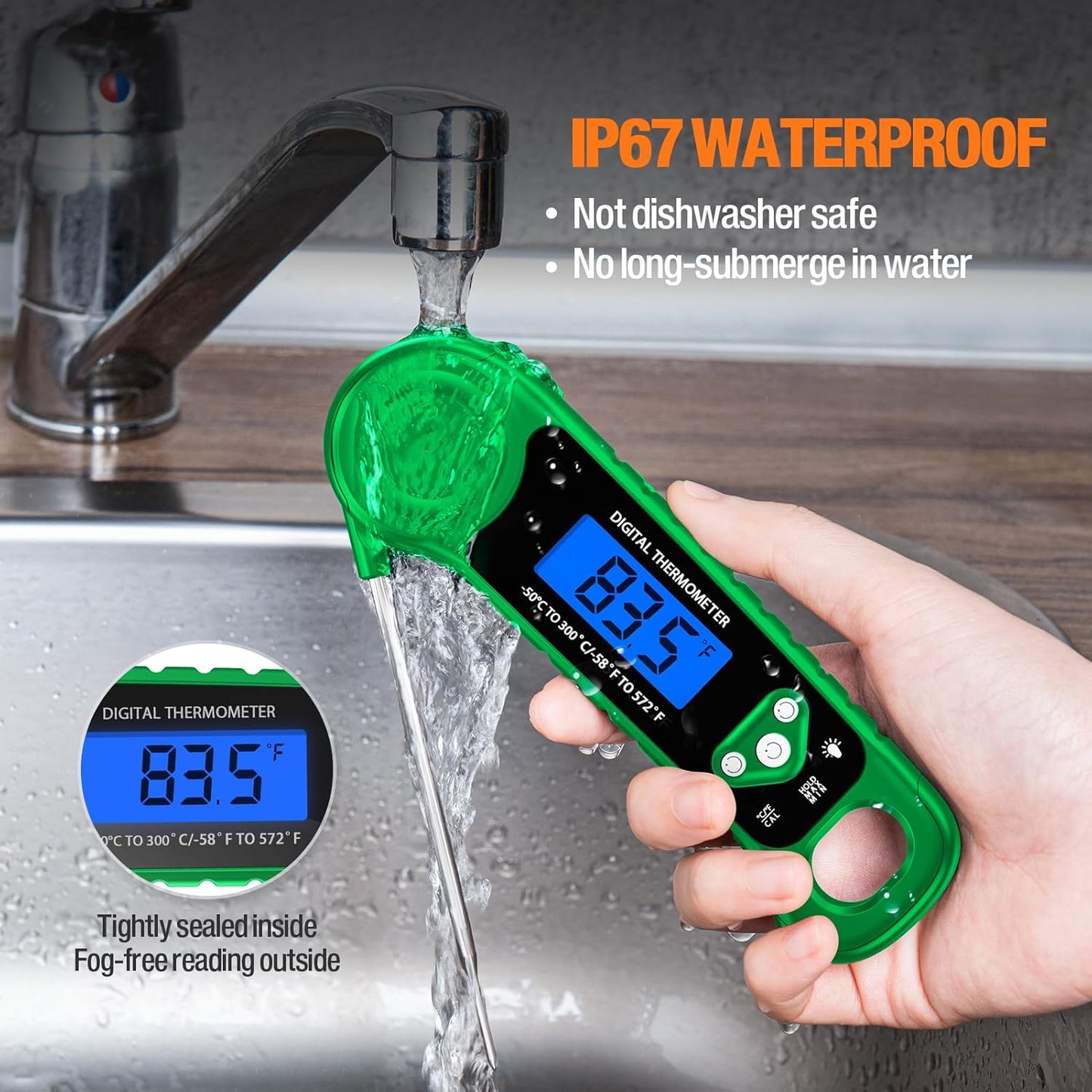 Digital Meat Thermometer for Grilling, Candy Thermometer Instant Read Food Thermometer Waterproof with Backlight for Cooking, Deep Fry, BBQ, Grill, Smoker and Roast (Green)