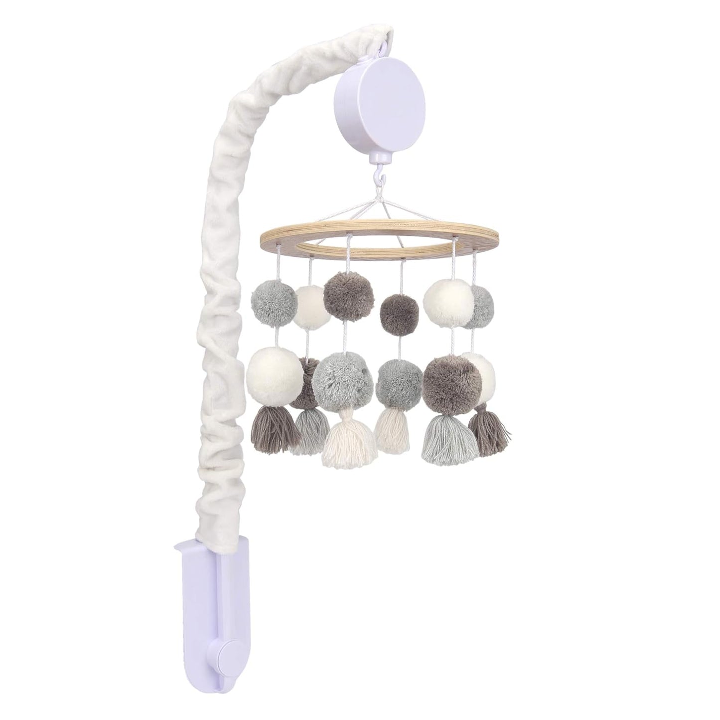 Lambs & Ivy Signature Pom Pom Musical Baby Crib Mobile - White/Gray