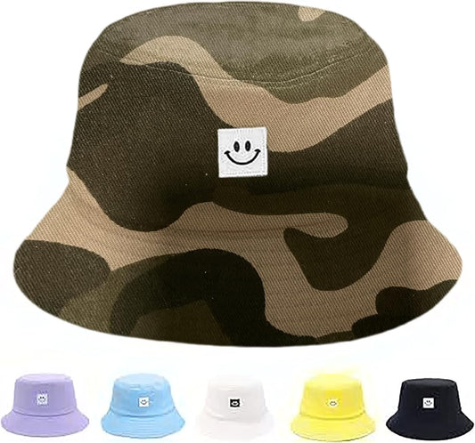 Kids Sun Hat Smile Face Bucket Hat for Girls Boys Summer Sun Protection Cotton Unisex Beach Cap