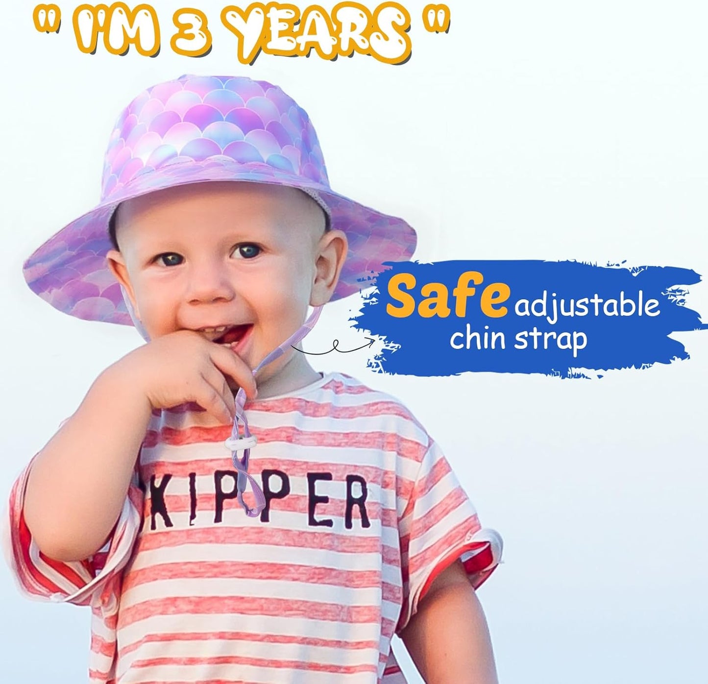 Baby Sun Hat Kids Summer UPF 50+ Toddler Bucket Hat Wide Brim Adjustable Beach Hats for Boys Girls Age 0-6 Years