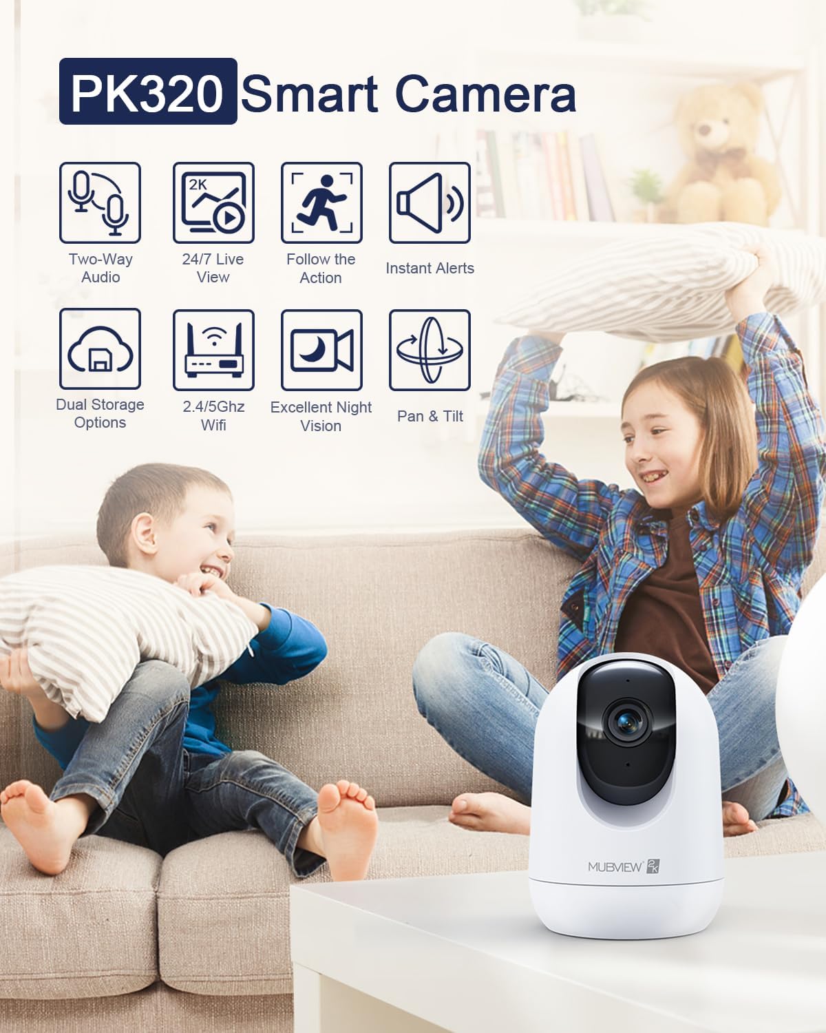 Indoor Security Camera 2K, Pet Camera with Phone App, WiFi Cameras for Home Security Camera for Dog/ Baby Monitor/Elder Pan Tilt, 5/2.4GHz, 24/7, 2-Way Talk, Human Detection, Motion Tracking, Cloud