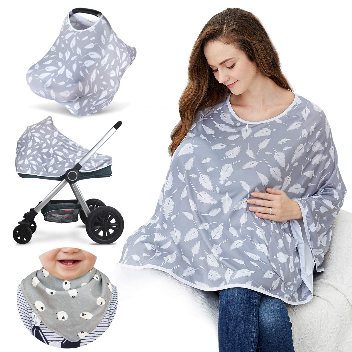 Baby Nursing Cover & Nursing Poncho - Multi Use Cover for Baby Car Seat Canopy, Shopping Cart Cover, Stroller Cover, 360° Full Privacy Breastfeeding Coverage, Baby Shower Gifts for Boy&Girl