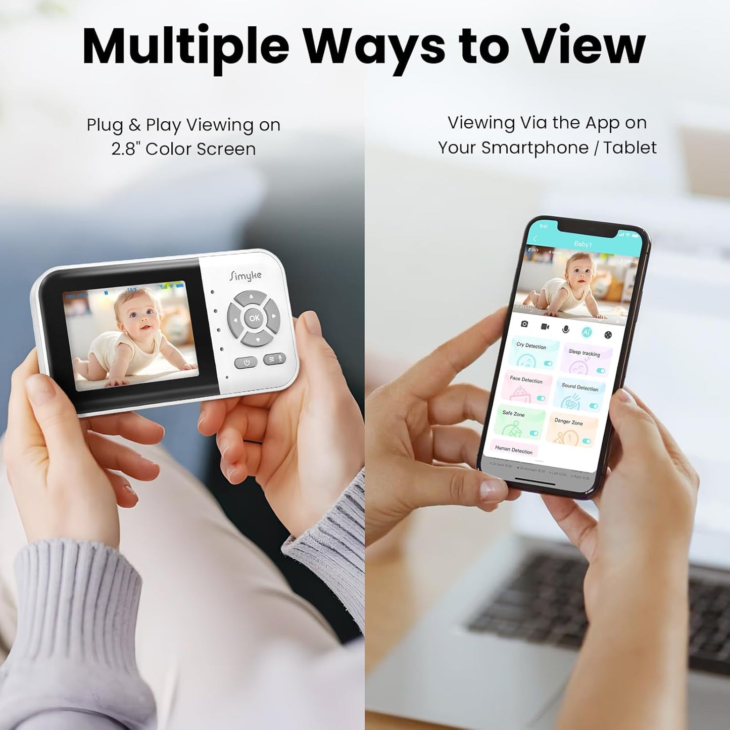 2Cameras Video Baby Monitor,Two Mode,2.8'' IPS Display Screen,Night Vision,2-Way Talk,1200ft Long Range,VOX,Lullaby,Free Smart Phone App, Works with iOS, Android,Ideal for Baby/Elderly/Pet