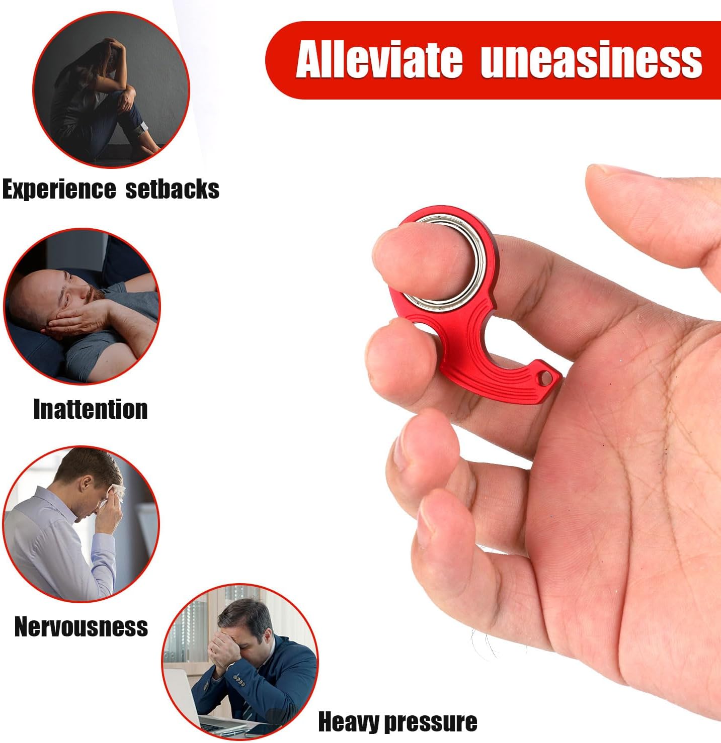 2pcs Key Chain Spinner Toys 0.67" Inner Diameter with 2pcs Key Rings, Finger Fidget Keychain Key Ring Spinner Toy Gifts for Kids Adults Finger Exercising Anxiety Relief (Silver, Red)