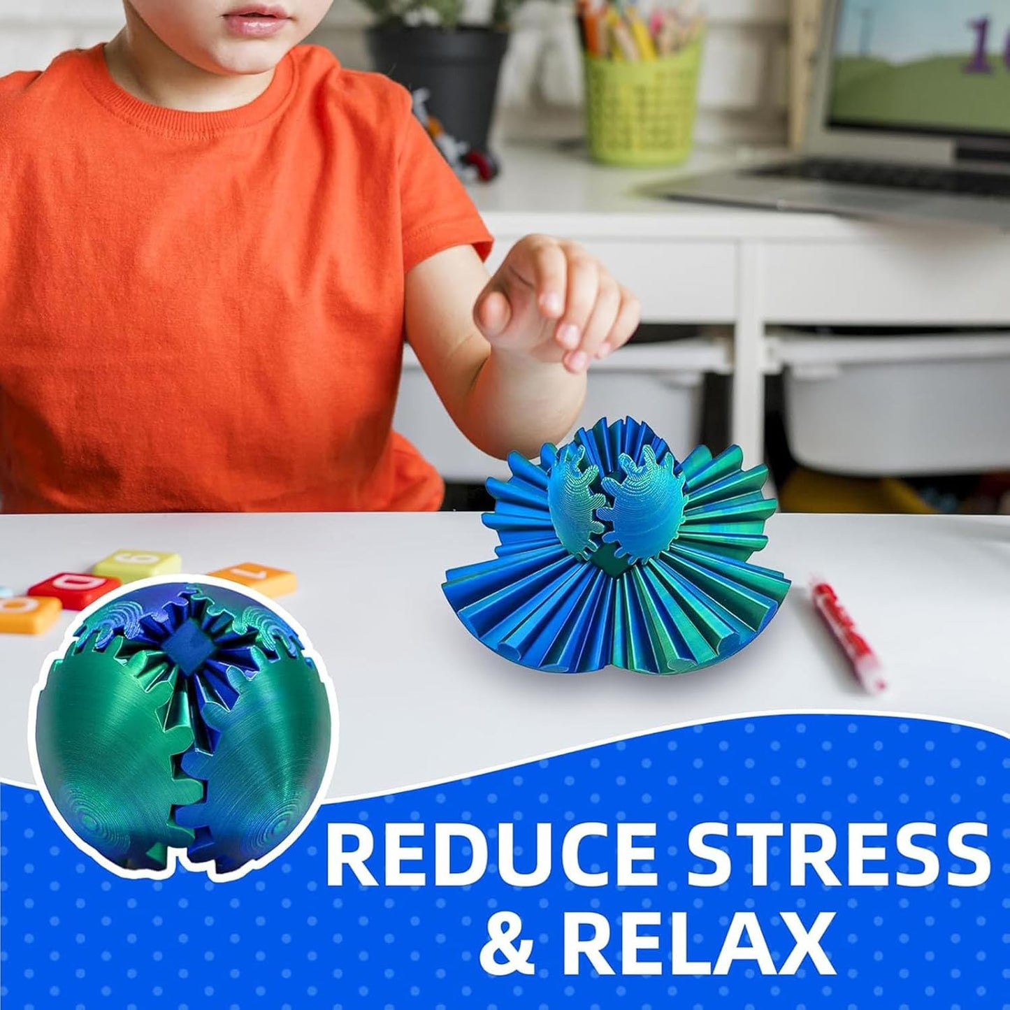 DIY Gear Ball, 3D Printed Gear Ball, Gear Ball Spin Ball or Cube Fidget Toy, Gear Sphere Desk Toy, Perfect for Stress and Anxiety Relaxing Fidget Toy Kids Adult Christmas Birthday Gift (Purple)