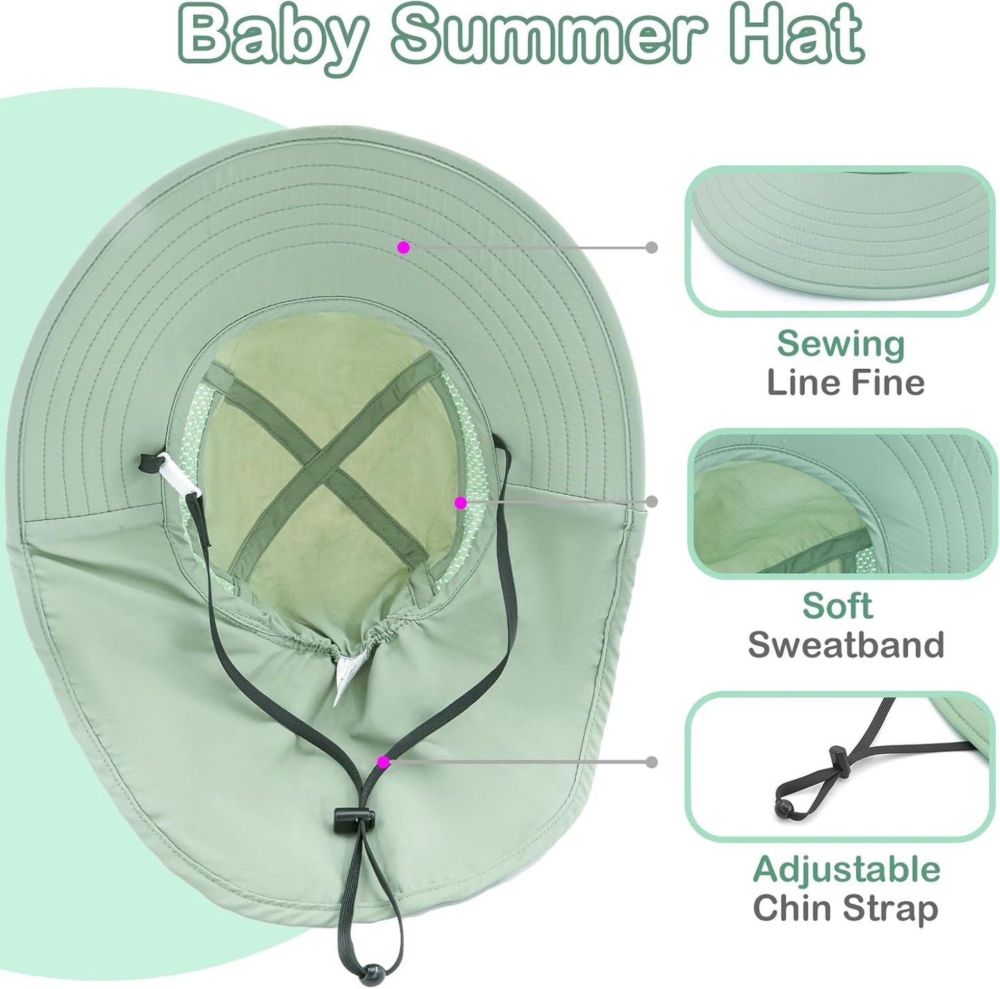 XIAOHAWANG Girls Sun Hat Baby Beach Hats Boys UPF 50+ Kids Summer Protection Cap Toddler Breathable Caps Wide Brim Neck Flap