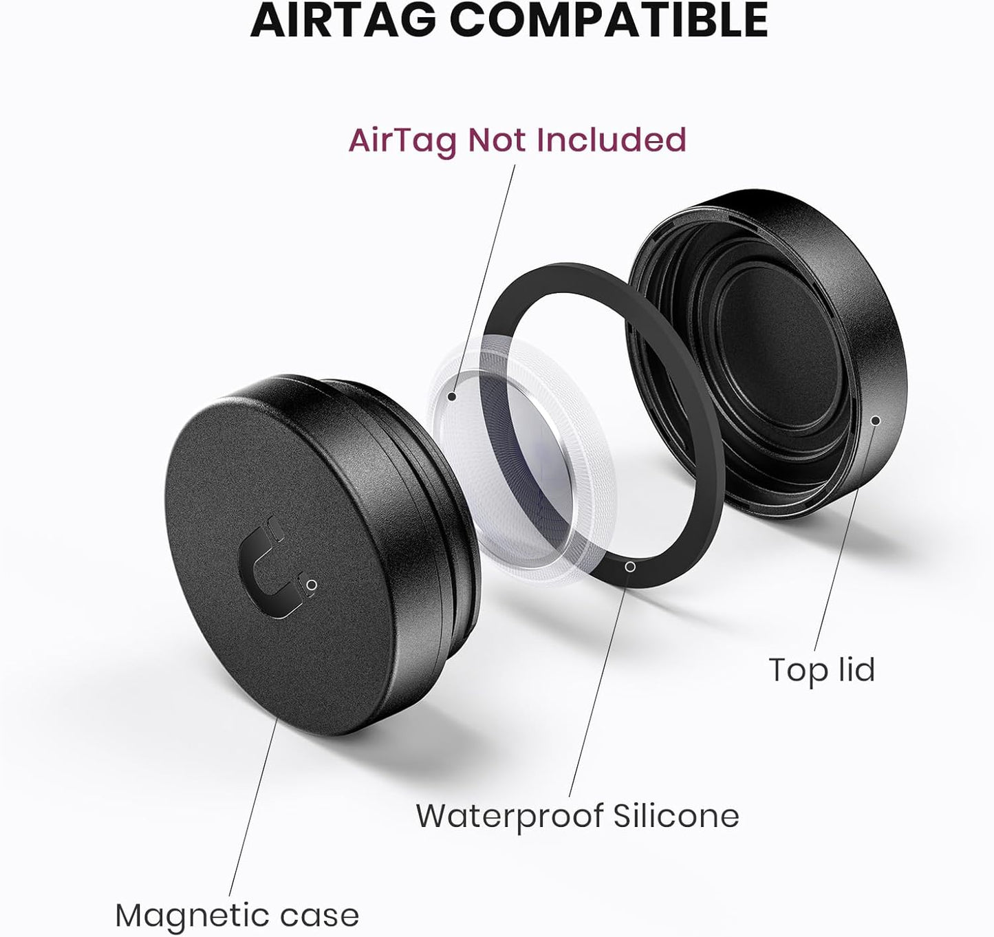 Ultra Magnetic Air Tag Holder | Sealed from Water | Shatterproof | Minimalist Design | Compatible with Apple AirTag, Extra 3M Tape for Optional Mounting, Air Tag Magnetic Case for Car, Truck - Black