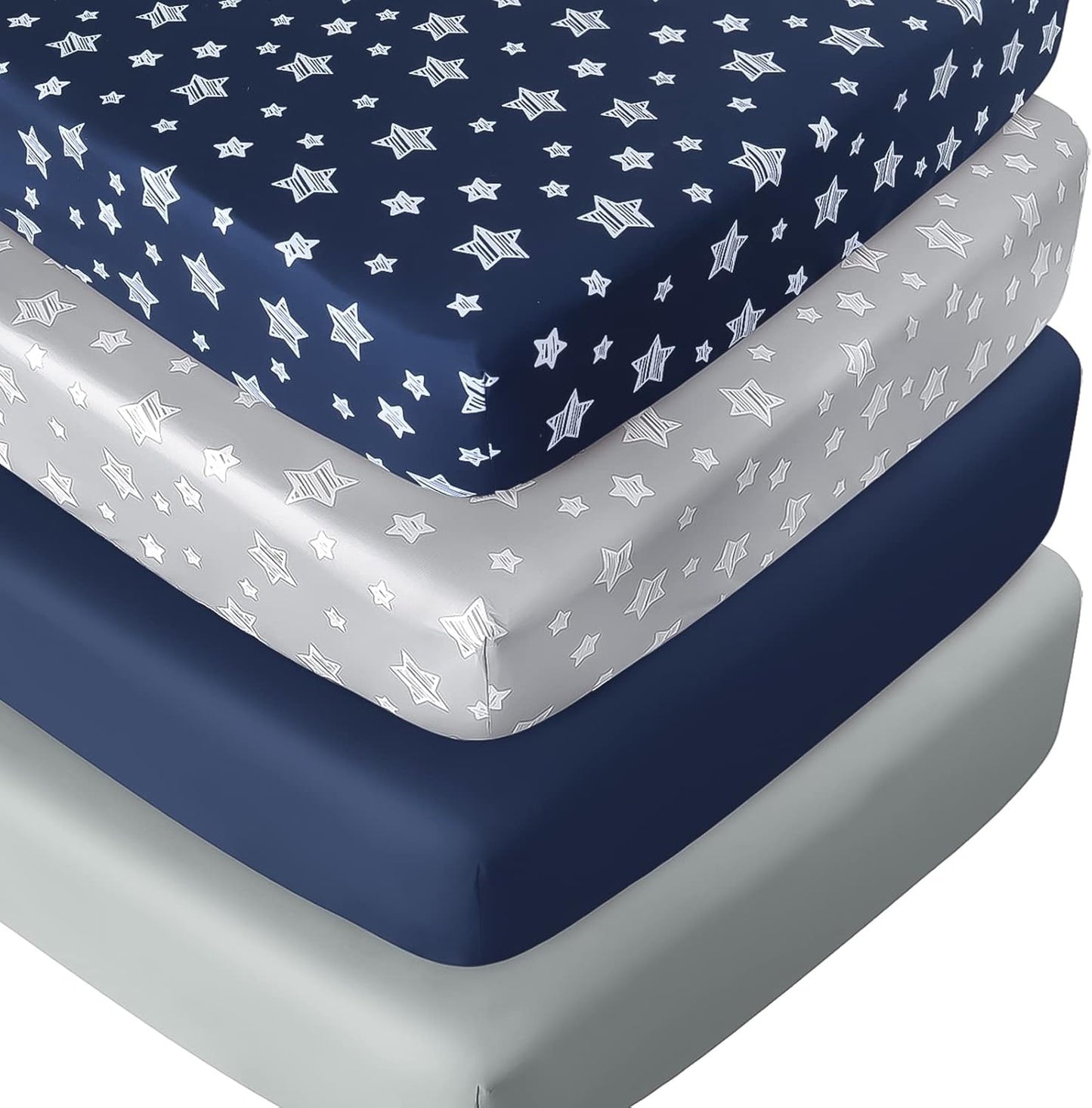 Crib Sheets for Boys or Girls 4 Pack, Fitted Crib Sheet for Standard Size Crib and Toddler Mattresses, Soft and Breathable Material, Navy