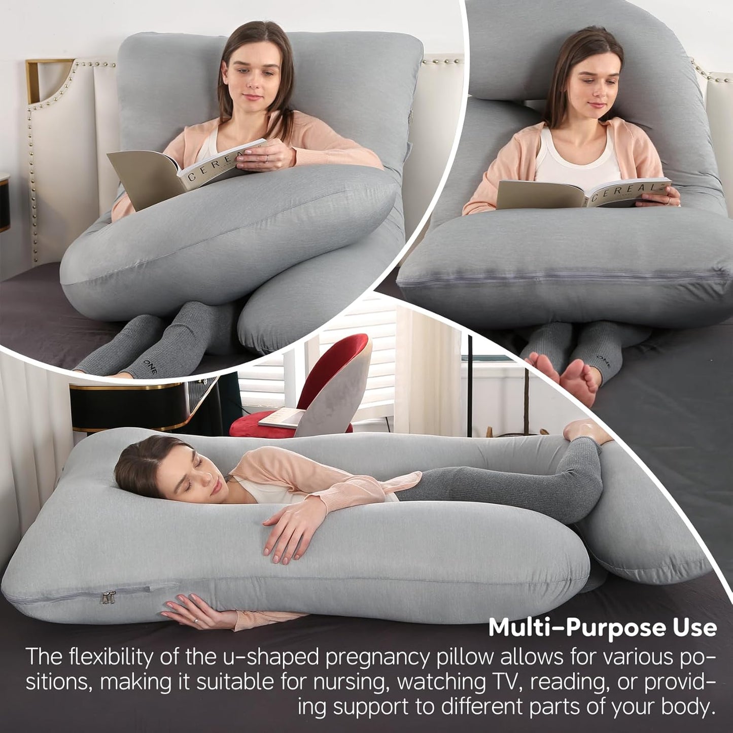 U-Shaped Pregnancy Pillow for Sleeping, Full Body Support for Back, HIPS & Belly -65 Inch Maternity Pillow with Machine Washable Cover | Maternity Essential