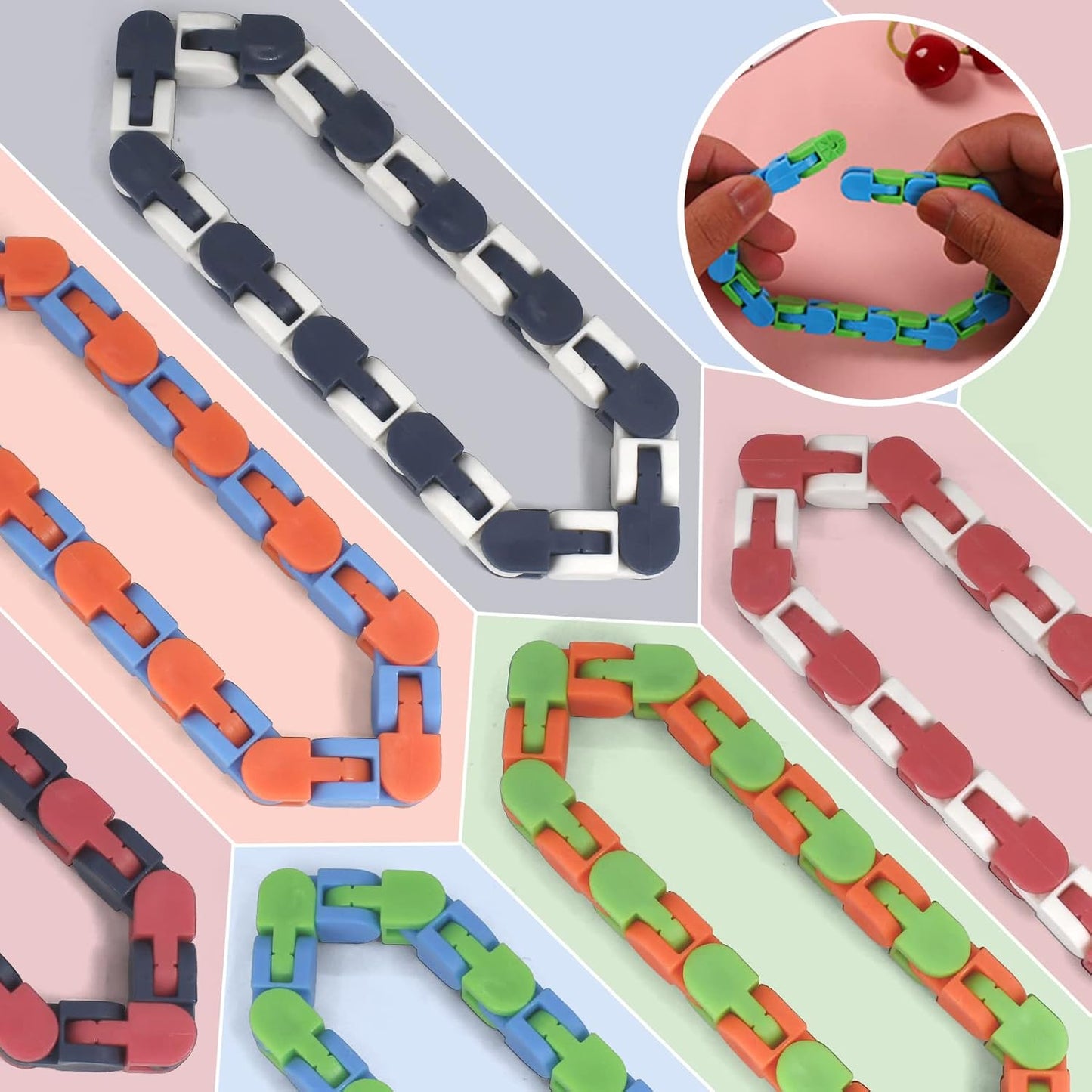 30 Pack Wacky Tracks Snap and Click Fidget Toys Finger Sensory Toys, 24 Links Snake Puzzles for Stress Relief, Party Bag Fillers, Party Supplies