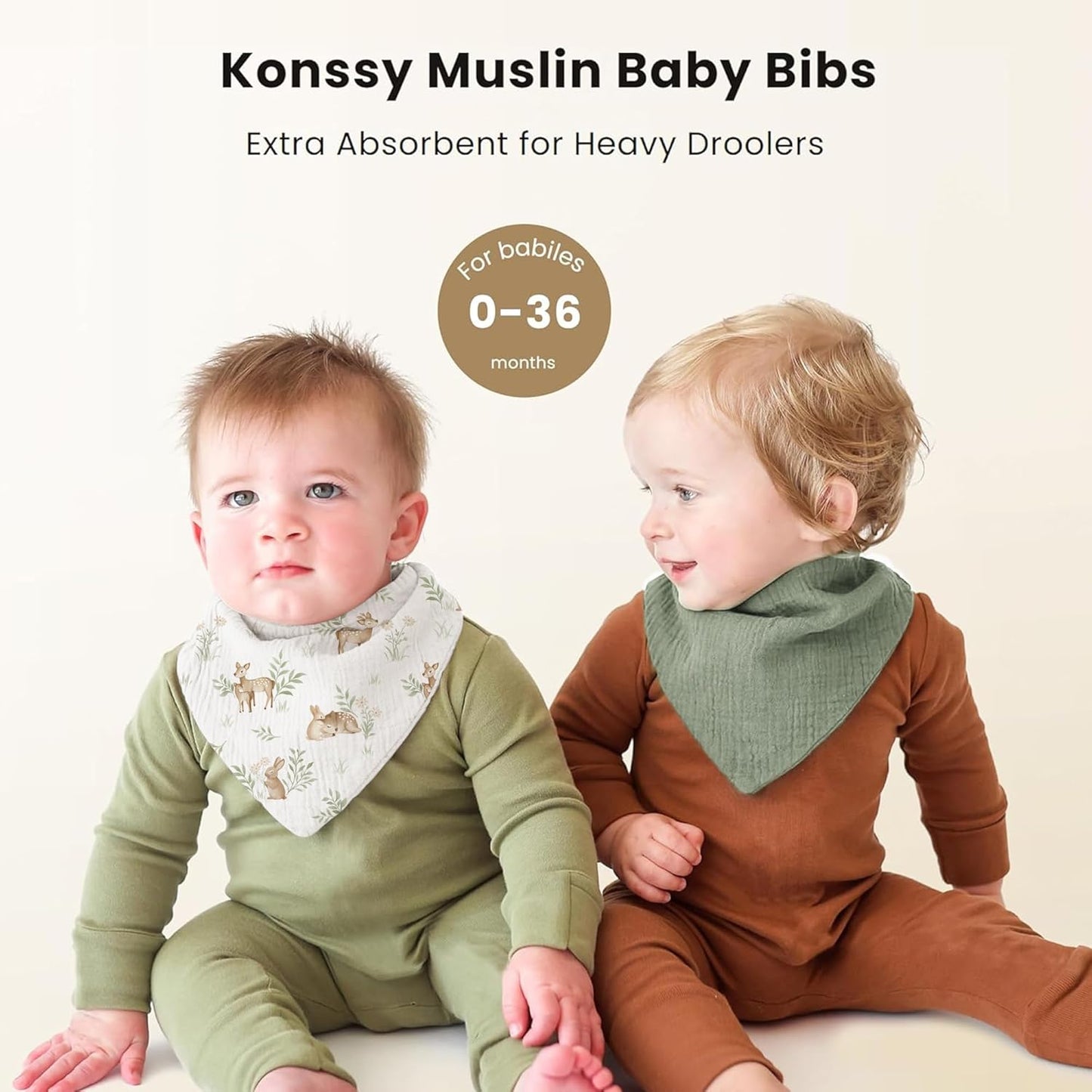 Konssy Muslin Baby Bibs 10 Pack Baby Bandana Drool Bibs 100% Cotton for Unisex Boys and Girls, Soft Absorbent Set for Teething and Drooling