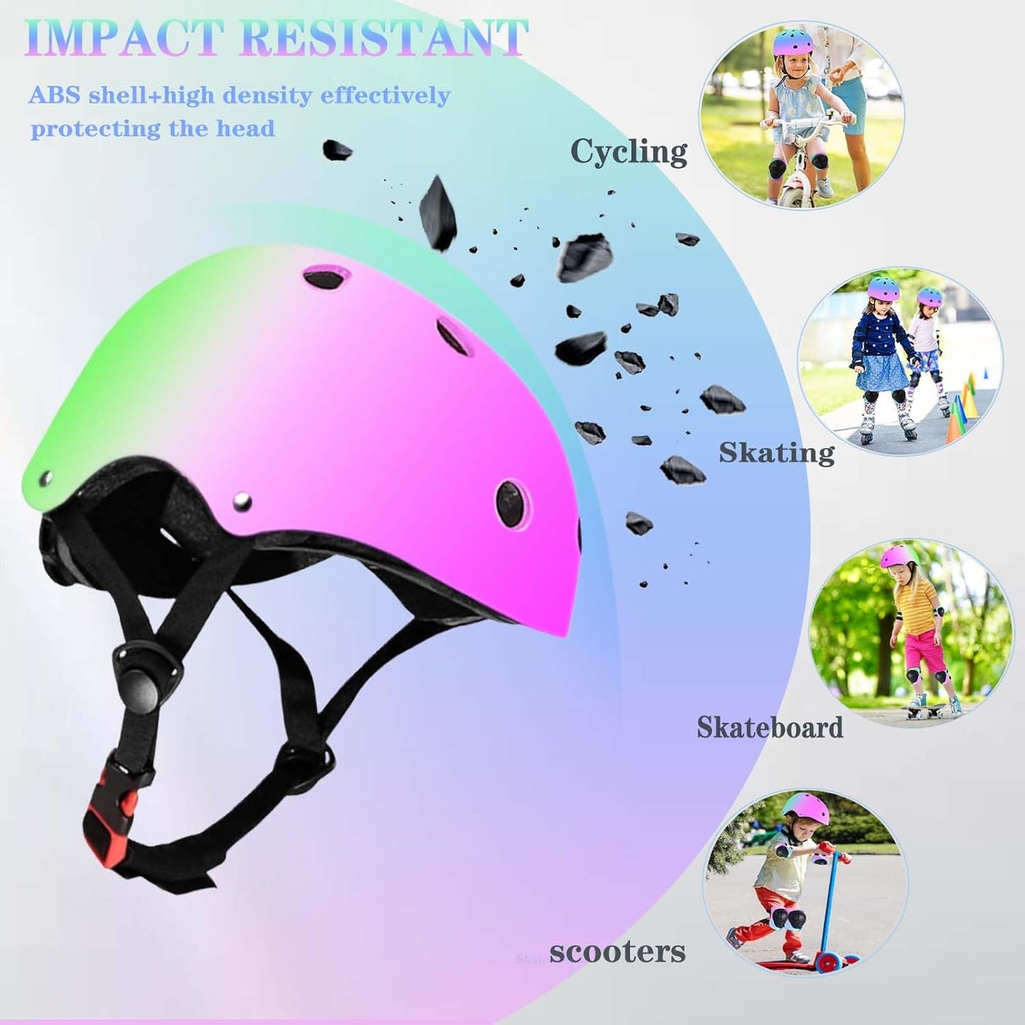 Kids Bike Helmet Set Adjustable for Children, Boys, Girls and Teenagers Aged 3-8 Years Includes Elbow, Knee, Wrist Guards Children's Helmet Protection Set for Bikes SkateboardsRollerskates