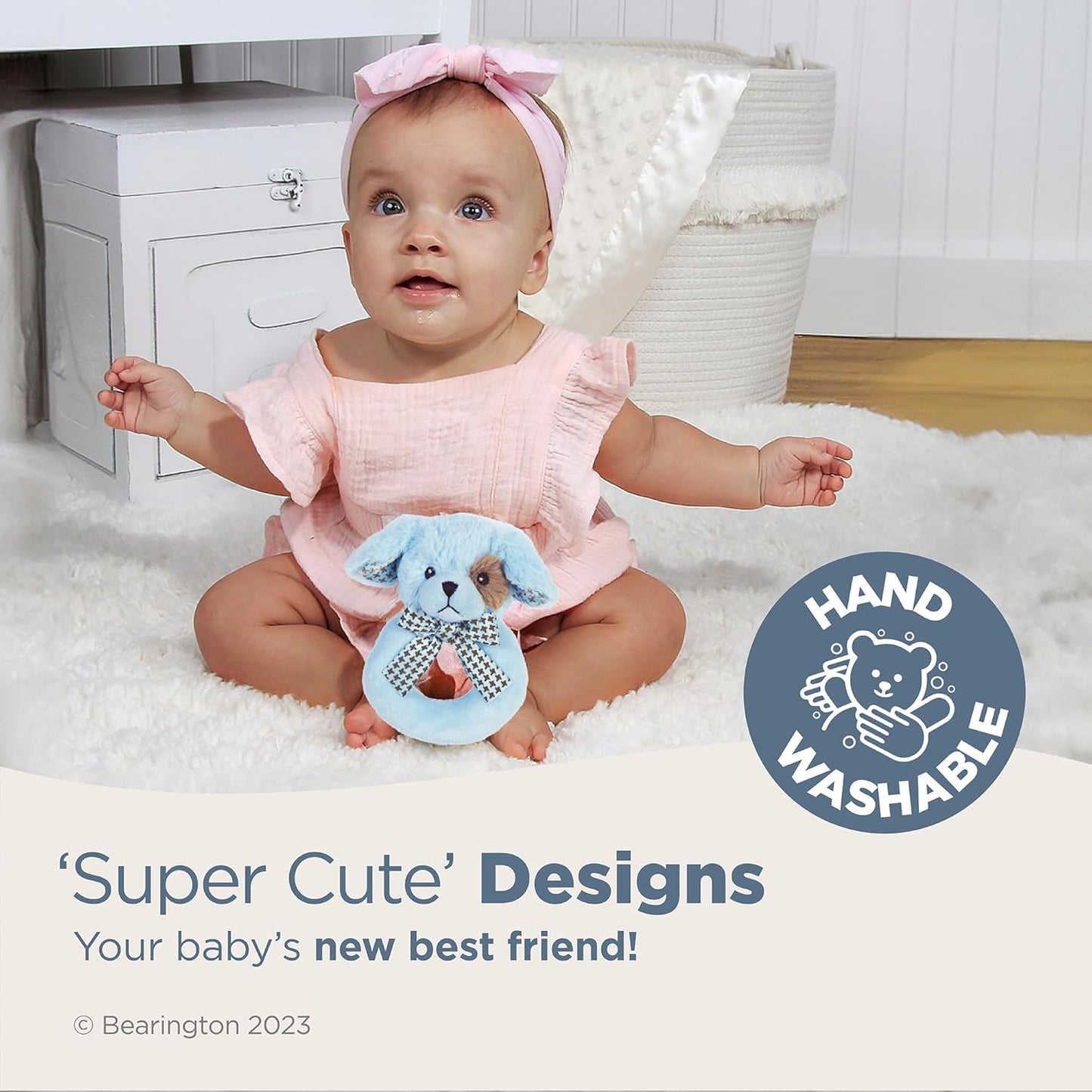 Bearington Baby Lil' Waggles, 5.5 Inch Blue Puppy Dog Plush Stuffed Animal, Soft Baby Boy Rattle - Newborn Boy Toys - Newborn Rattle